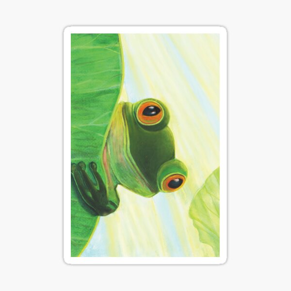 Item preview, Cute Green Frog Peeping out From Behind Lily Pad Illustration designed and sold by Julia Doria.