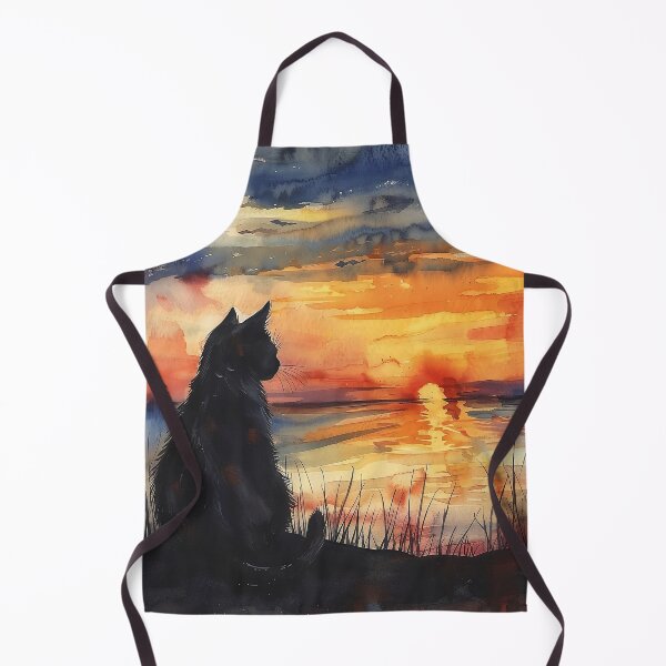 Item preview, Waterpainted Cat watching Sunset designed and sold by CatsAndDogs-TF.