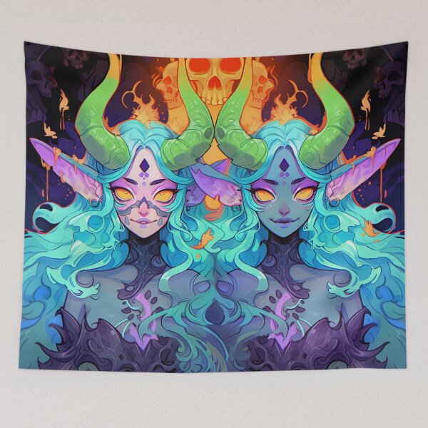 Item preview, Mystical Symmetrical Neon Fantasy Anime Girls designed and sold by bubblegoth.