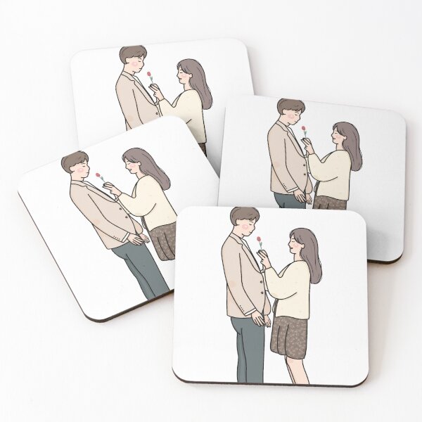 Item preview, Handsome man giving red rose to his surprised girlfriend. designed and sold by olivepine69.