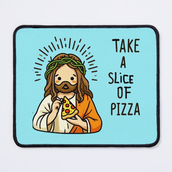 Item preview, cute jesus eating pizza, the word "pizza" designed and sold by PaintMeWorld.