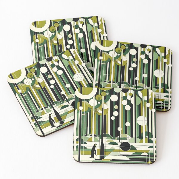 Item preview, Olive Green Cream Geometric Penguin Forest - Retro Pastel Art  designed and sold by PenguinForests.