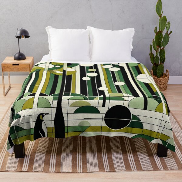 Item preview, Olive Green Cream Geometric Penguin Forest - Retro Pastel Art  designed and sold by PenguinForests.