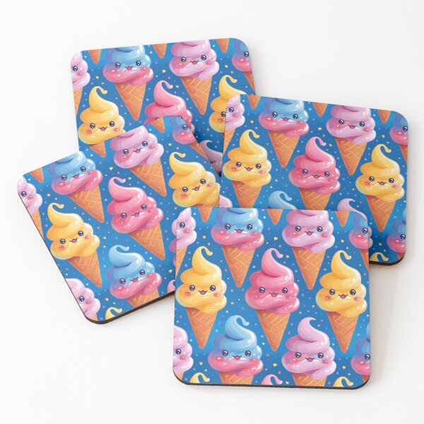 Item preview, Animated Ice Cream Bliss: Kawaii Cones - yellow, blue and pink designed and sold by PICbyFemke.