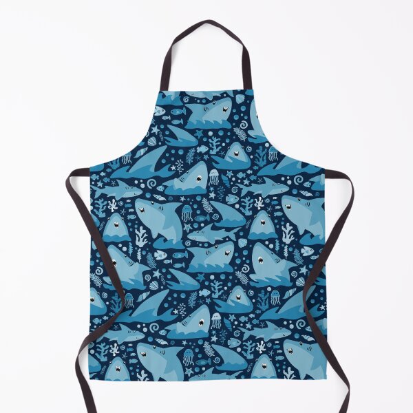 Artikelvorschau, Haibiss monochromatische Blauhaie auf Dunkelblau entworfen und verkauft von SamAnnDesigns.
