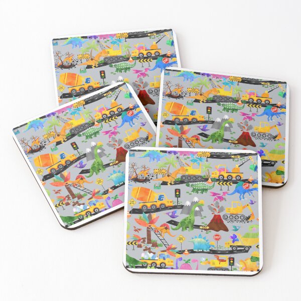 Item preview, Watercolor Dinosaur Road Crew Construction Kids Gray designed and sold by SamAnnDesigns.