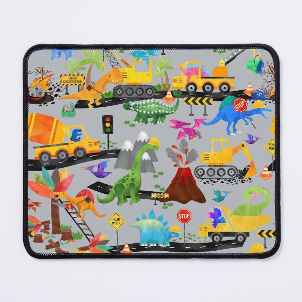 Item preview, Watercolor Dinosaur Road Crew Construction Kids Gray designed and sold by SamAnnDesigns.