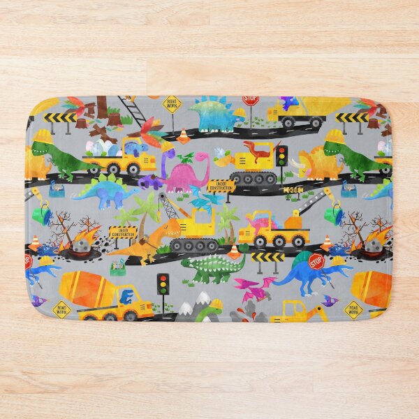 Item preview, Watercolor Dinosaur Road Crew Construction Kids Gray designed and sold by SamAnnDesigns.