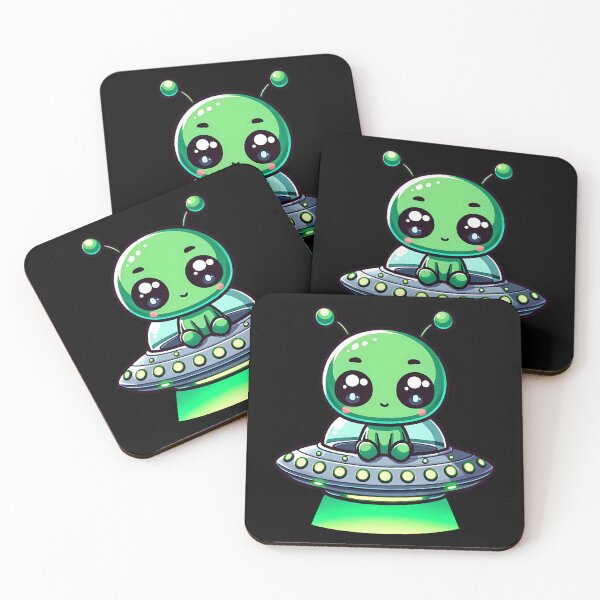 Item preview, Adorable Green kawaii Chibi Alien on UFO designed and sold by Unitepeople.