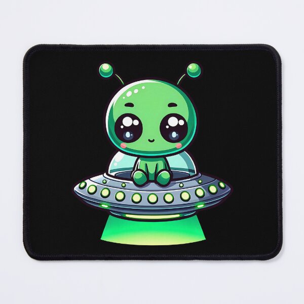 Item preview, Adorable Green kawaii Chibi Alien on UFO designed and sold by Unitepeople.