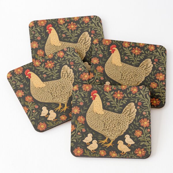Item preview, Mother hen and chicks with folk flowers 3 designed and sold by Folksy Living.