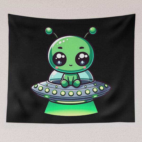 Item preview, Adorable Green kawaii Chibi Alien on UFO designed and sold by Unitepeople.
