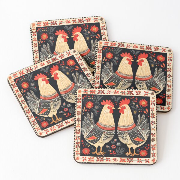 Item preview, Folk roosters against each other designed and sold by Folksy Living.