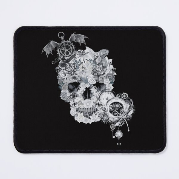 Item preview, black and white floral nu goth skull designed and sold by SKULLARTISTRY.