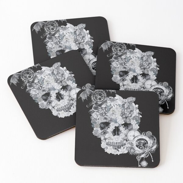 Item preview, black and white floral nu goth skull designed and sold by SKULLARTISTRY.