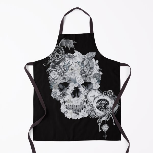 Item preview, black and white floral nu goth skull designed and sold by SKULLARTISTRY.