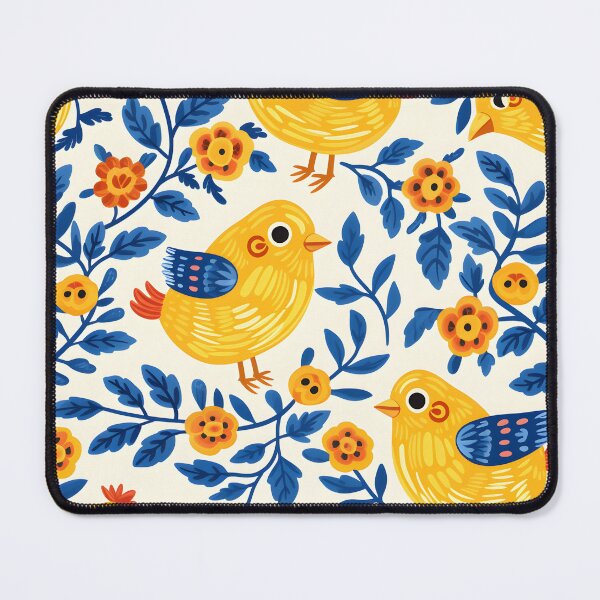 Item preview, Yellow and blue chicks folk pattern designed and sold by Folksy Living.