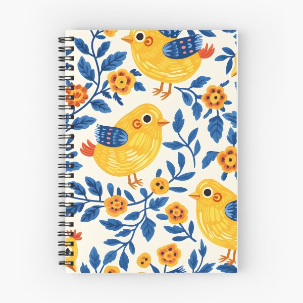 Item preview, Yellow and blue chicks folk pattern designed and sold by Folksy Living.
