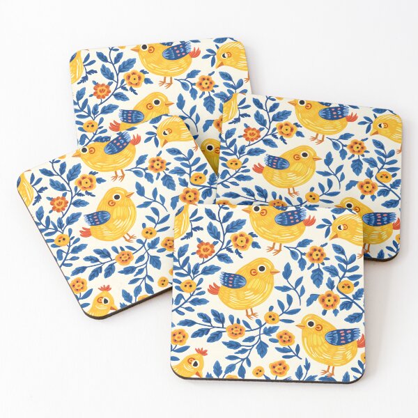 Item preview, Yellow and blue chicks folk pattern designed and sold by Folksy Living.