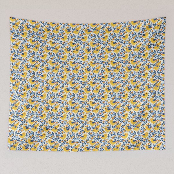 Item preview, Yellow and blue chicks folk pattern designed and sold by Folksy Living.