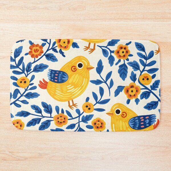 Item preview, Yellow and blue chicks folk pattern designed and sold by Folksy Living.