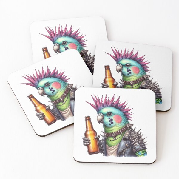Item preview, Punk Parakeet Holding a Beer Watercolor Painting designed and sold by Heather Short.