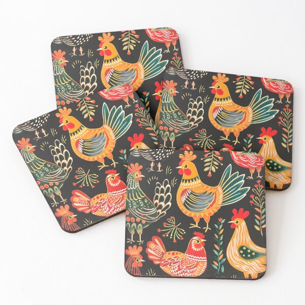 Item preview, Modern folk rooster and hen pattern designed and sold by Folksy Living.