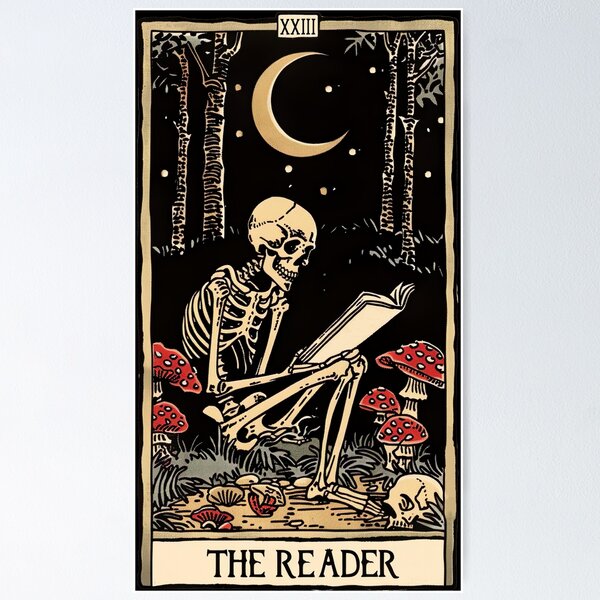 Item preview, The Reader antique tarot cartomancy - skull and mushrooms with moon designed and sold by Fantasy Cache.