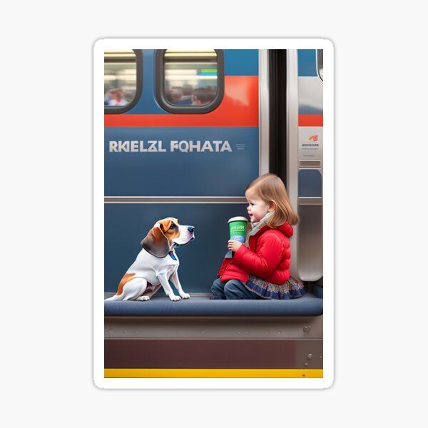 Item preview, Rencontre adorable : petite fille et Beagle à la gare designed and sold by Sam's Boutique Store.