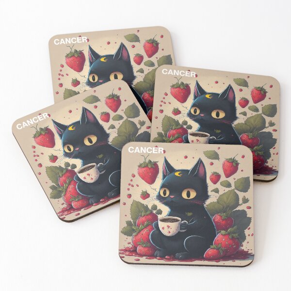 Item preview, Zodiac cancer cat surrounded by strawberries and love  designed and sold by toastcaturday.