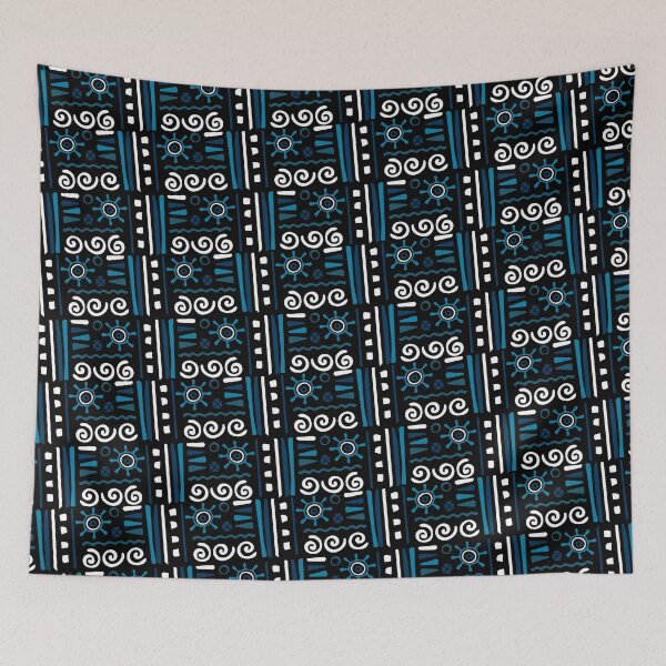 Item preview, White & Blues Tribal Symbol Black Forever Seamless Pattern designed and sold by Alchemy-A-La-G.