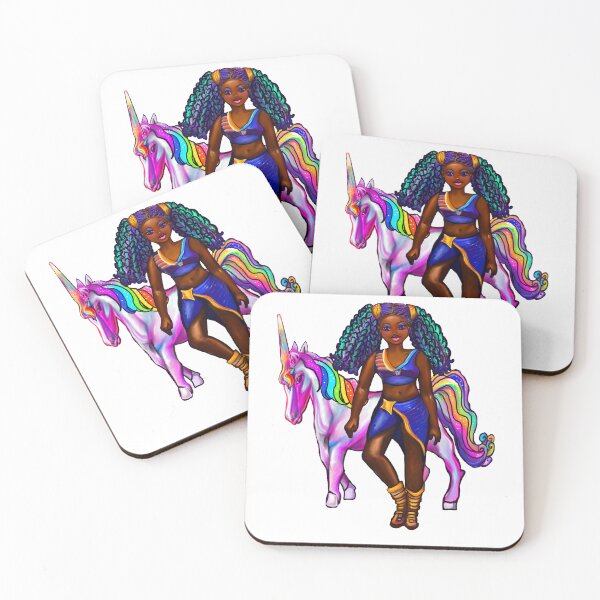 Item preview, Girls - Princess with unicorn pony - black girl with afro hair braids and horse. Black princess designed and sold by Artonmytee.
