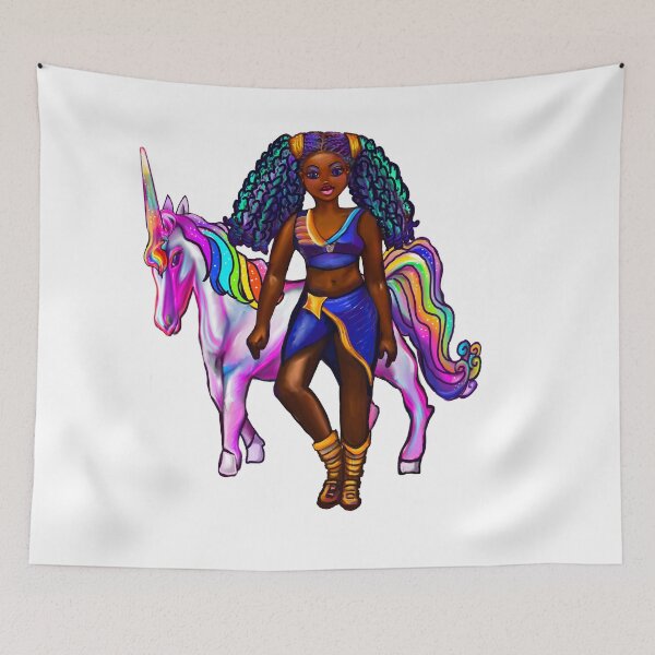 Item preview, Girls - Princess with unicorn pony - black girl with afro hair braids and horse. Black princess designed and sold by Artonmytee.