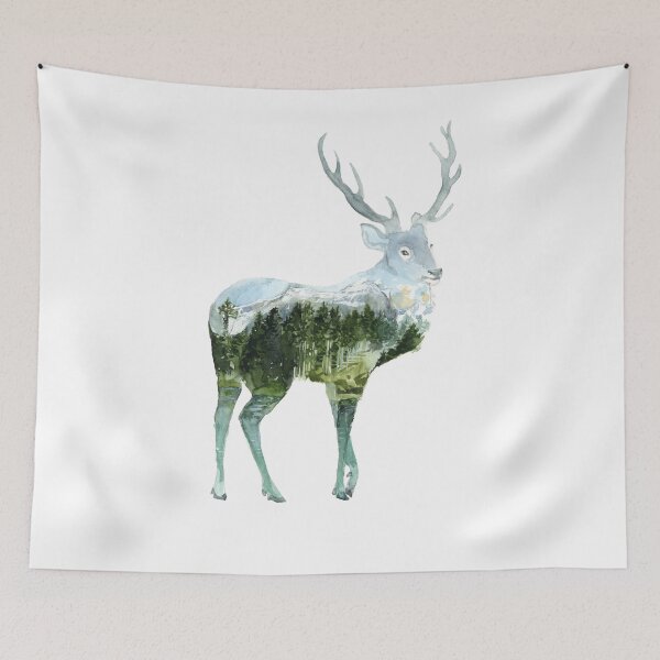 Item preview, Watercolor Landscape Deer designed and sold by Threeleaves.