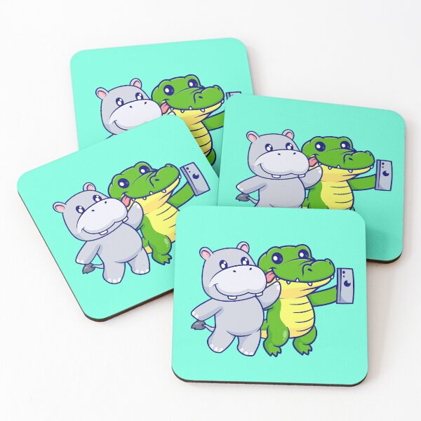Item preview, "Adorable Selfie Time: Cute Hippo and Crocodile with Phone designed and sold by hjian8219.