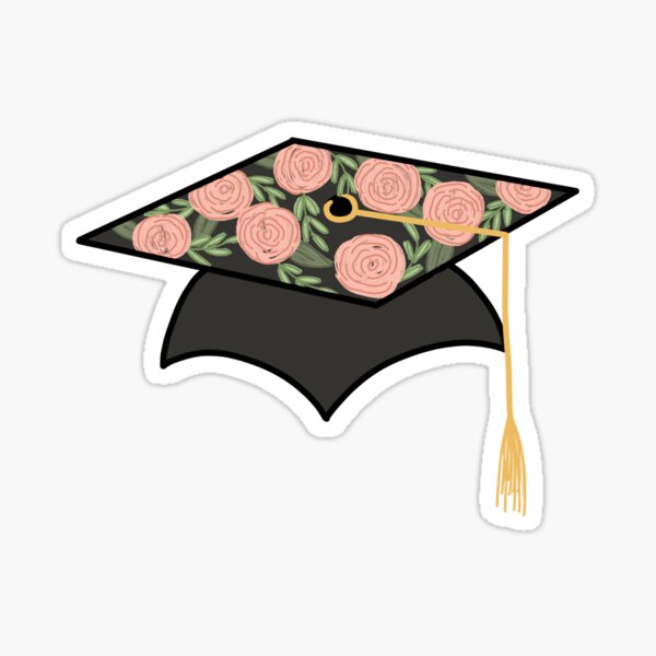 Graduation Hat, Floral Design Sticker