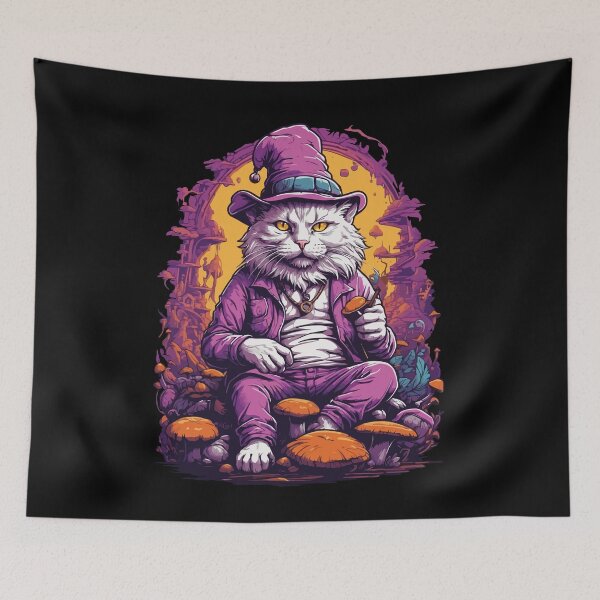 Item preview, Cat Psychedelic Art Music Festival Forest Mushrooms designed and sold by LuminOrb.