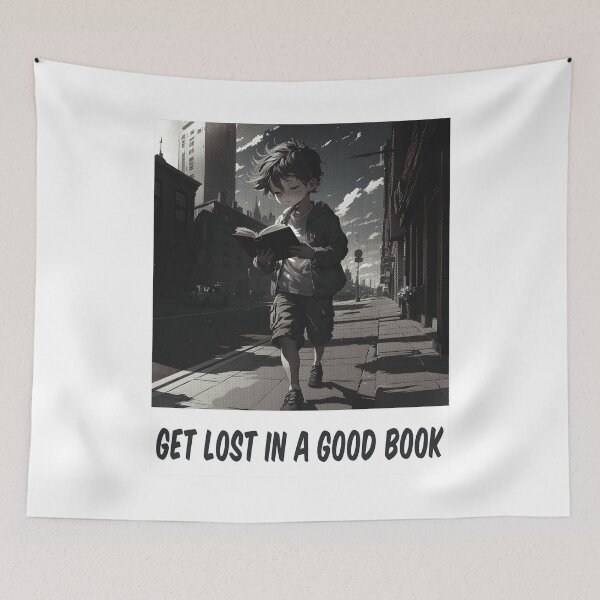 Item preview, Get Lost in a Good Book: Illustration, Book Lover, Vintage, Black & White designed and sold by SplashTastic.