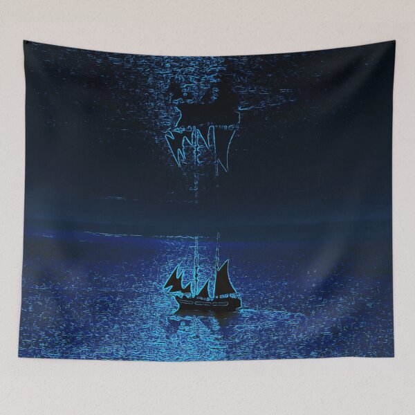 Item preview, Sailboat at Night, Boat at Sea, Midnight Blue designed and sold by IdoFriedmanArt.
