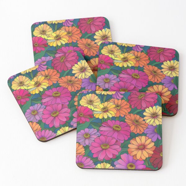 Item preview, Bright happy colourful zinnias pattern designed and sold by PrettyPinkSkies.
