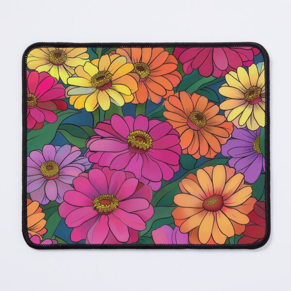 Item preview, Bright happy colourful zinnias pattern designed and sold by PrettyPinkSkies.