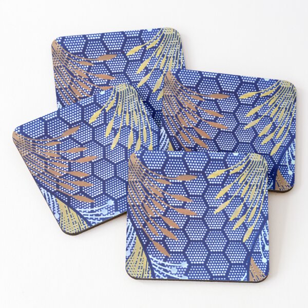 Item preview, Abstract metalic feathers, hexagonal background designed and sold by textileprint.
