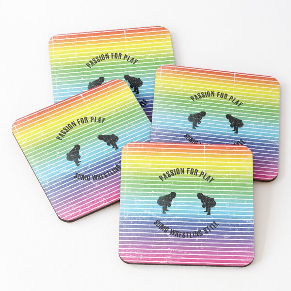 Item preview, Black silhouettes of sumo wrestlers against the background of rainbow stripes designed and sold by HarridanCreates.