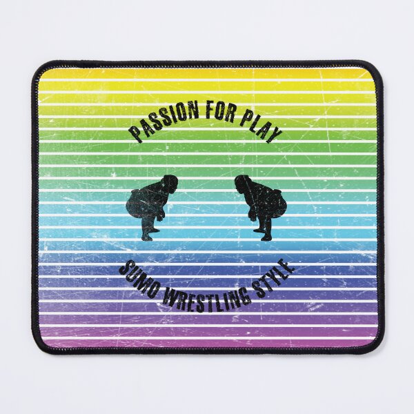 Item preview, Black silhouettes of sumo wrestlers against the background of rainbow stripes designed and sold by HarridanCreates.