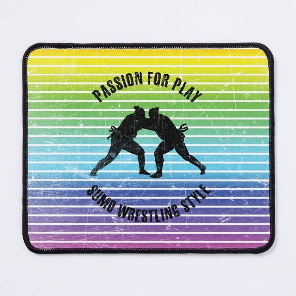 Item preview, Black silhouettes of two sumo wrestlers against the background of rainbow stripes designed and sold by HarridanCreates.