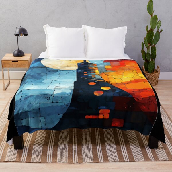 Item preview, Abstract painting starship on moon in bright colors, layered geometric square shapes, cinematic art designed and sold by Gabi.Media.