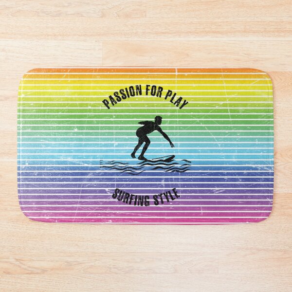 Item preview, Black silhouette of a surfer against the background of rainbow stripes designed and sold by HarridanCreates.
