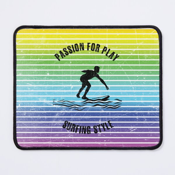 Item preview, Black silhouette of a surfer against the background of rainbow stripes designed and sold by HarridanCreates.
