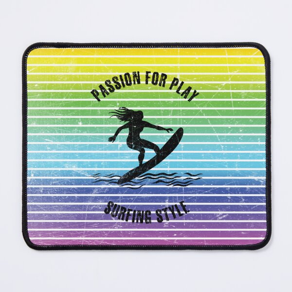 Item preview, Black silhouette of a female surfer against the background of rainbow stripes designed and sold by HarridanCreates.