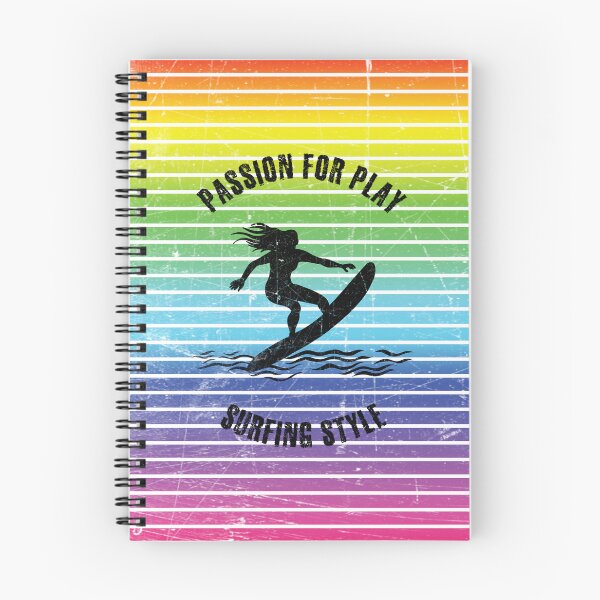 Item preview, Black silhouette of a female surfer against the background of rainbow stripes designed and sold by HarridanCreates.